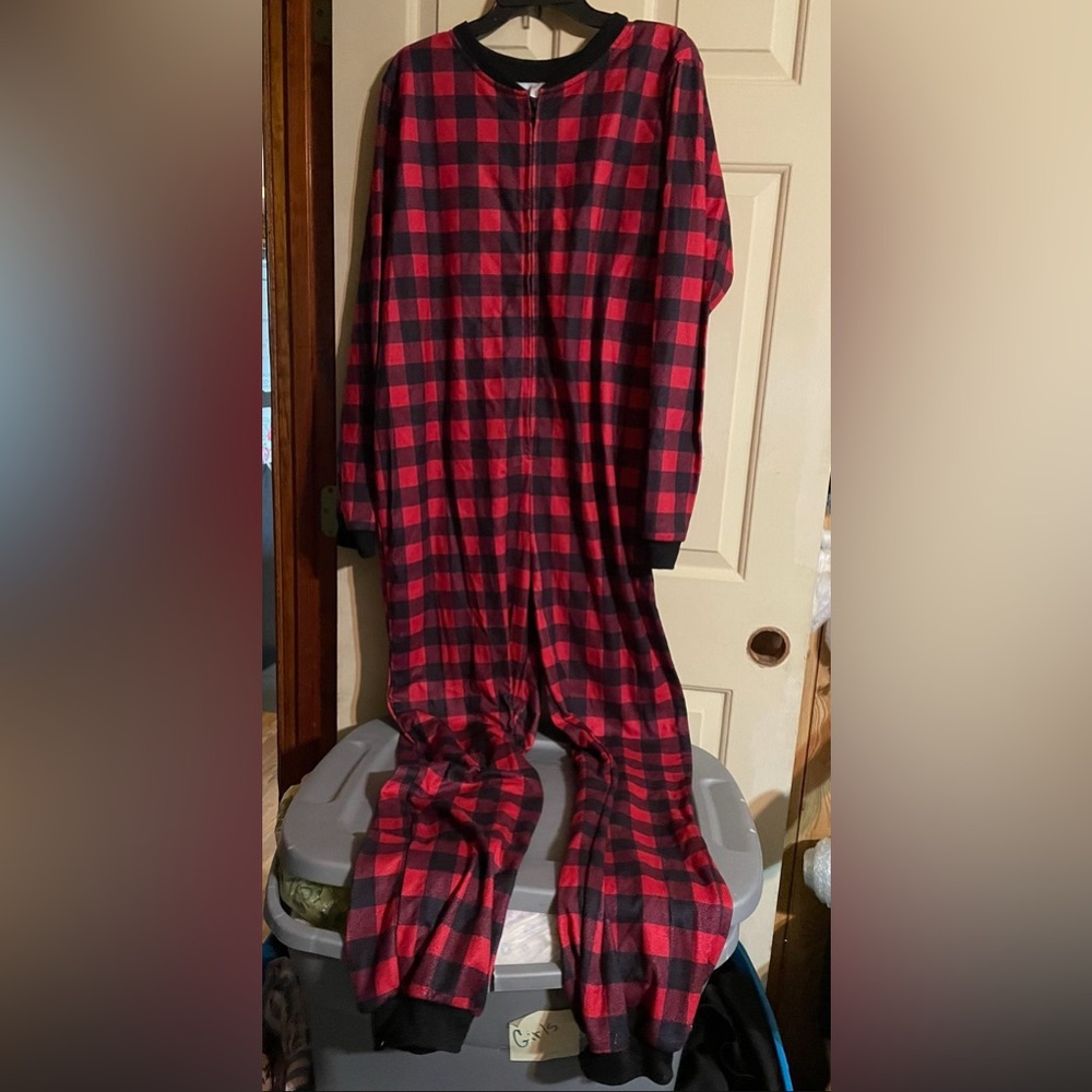 Plaid Red and Black Men's Onesie Pajamas